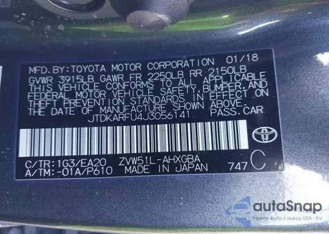 2018 Toyota Prius Four из США, поврежденный, VIN JTDKARFU4J3056141